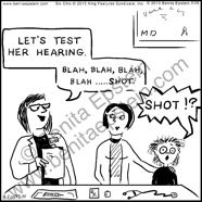 funny medical cartoon doctor office pediatrician hearing otology shot injection blah treatment diagnoses 1679